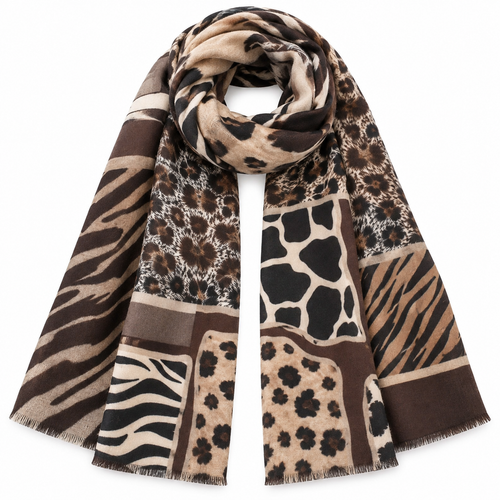 Schal Animal Print Patchwork – Beige/Braun