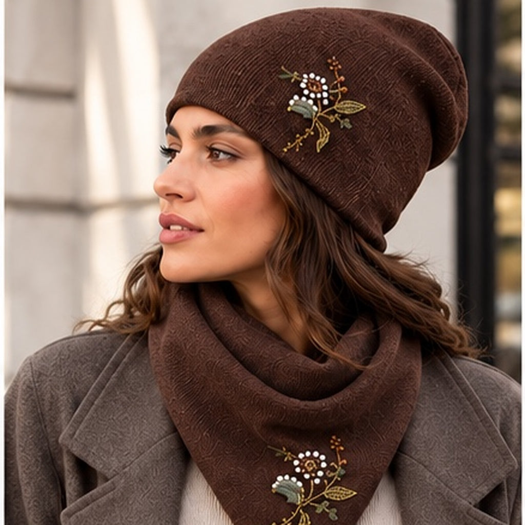 Eleganter Damen-Schal mit hochwertiger Blumenstickerei