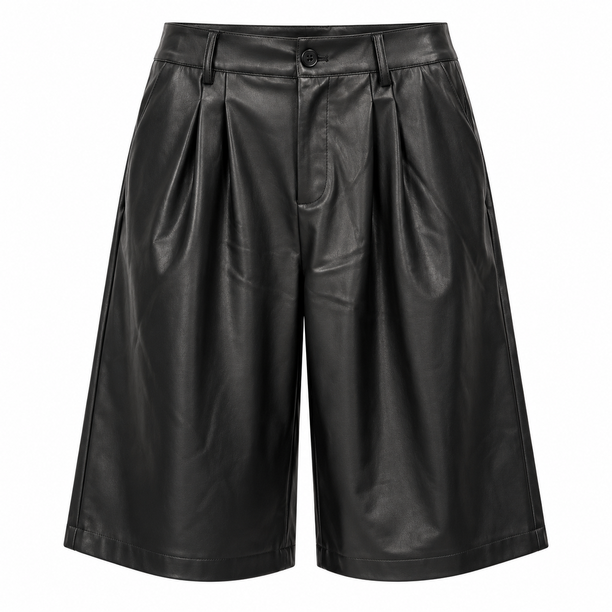 Bermuda Shorts in Lederoptik mit Bundfalten