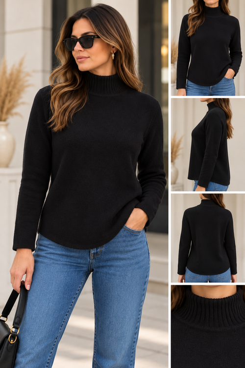 DANITY Damen Strickpullover mit Stehkragen – Made in Italy