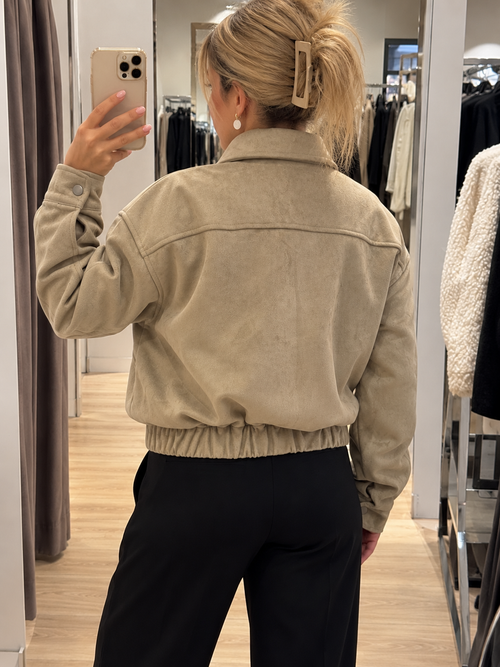 Velours-Optik Bomberjacke mit Zipper – Olive