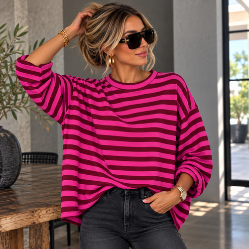 Gestreifter Feinstrickpullover – Oversize