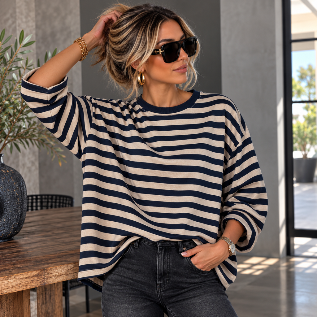 Gestreifter Feinstrickpullover – Oversize