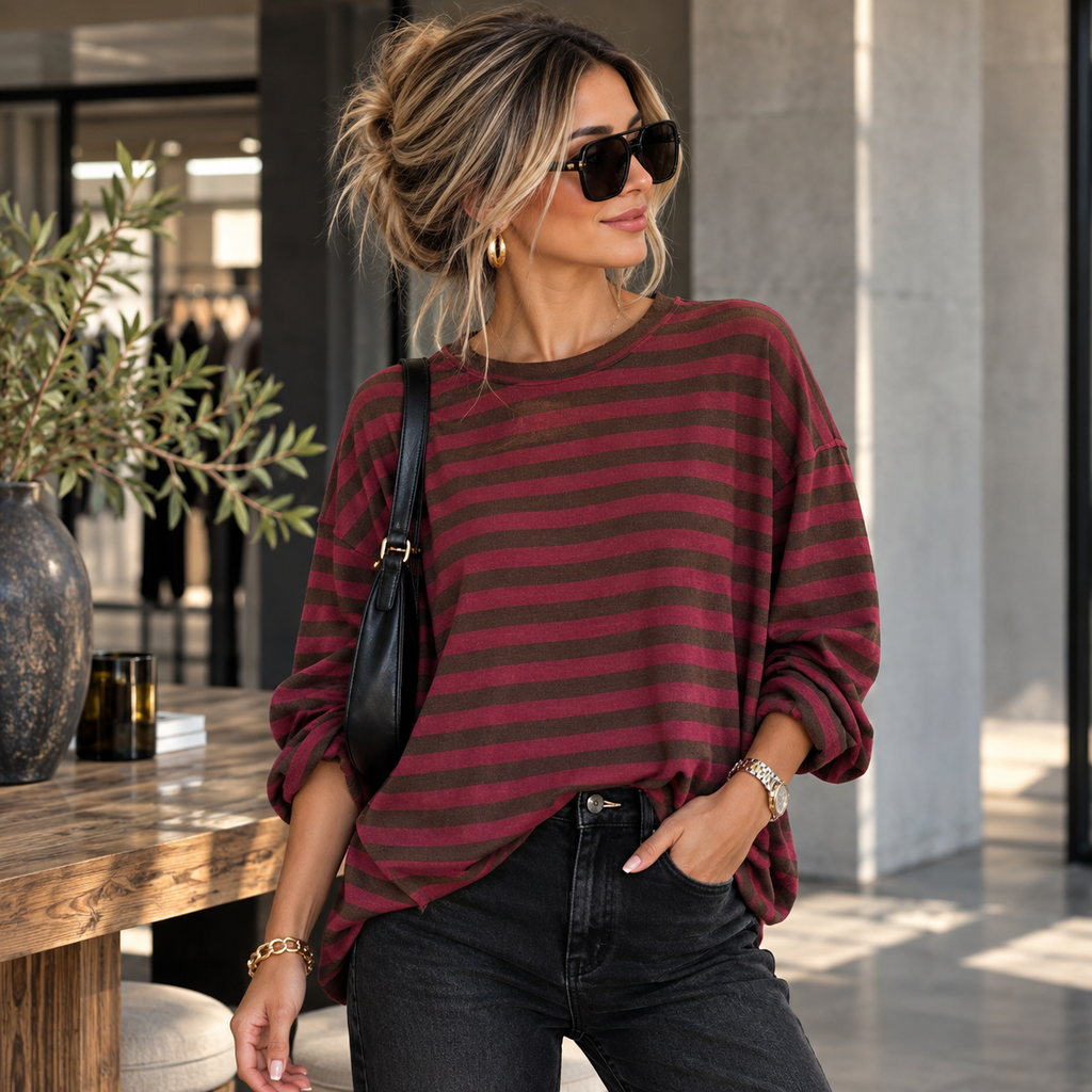Gestreifter Feinstrickpullover – Oversize