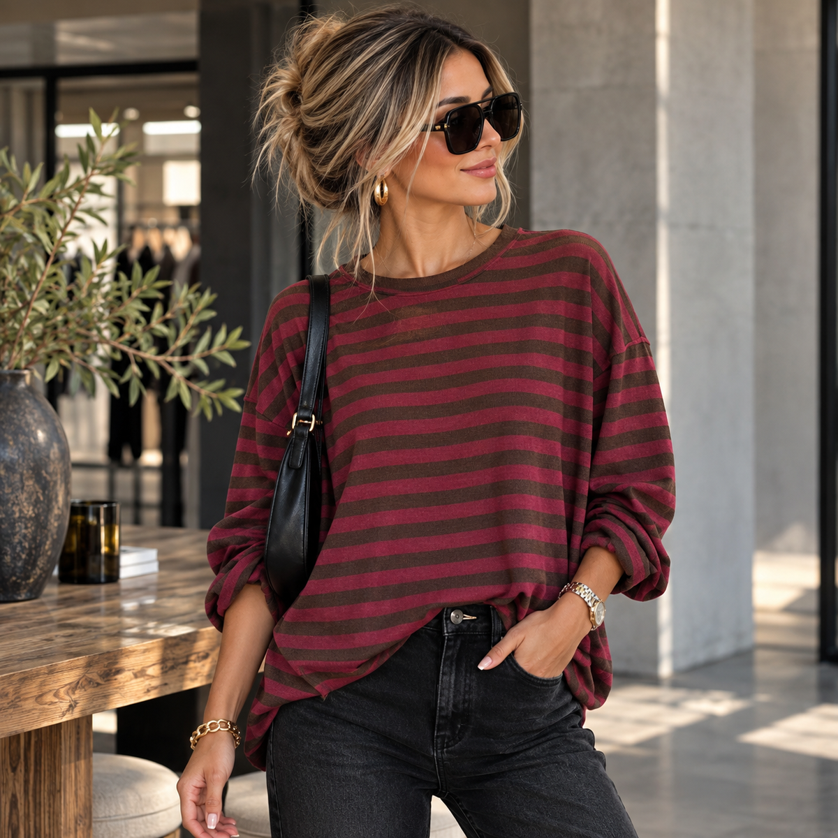 Gestreifter Feinstrickpullover – Oversize