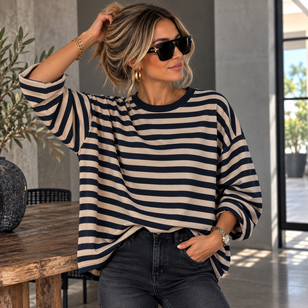 Gestreifter Feinstrickpullover – Oversize