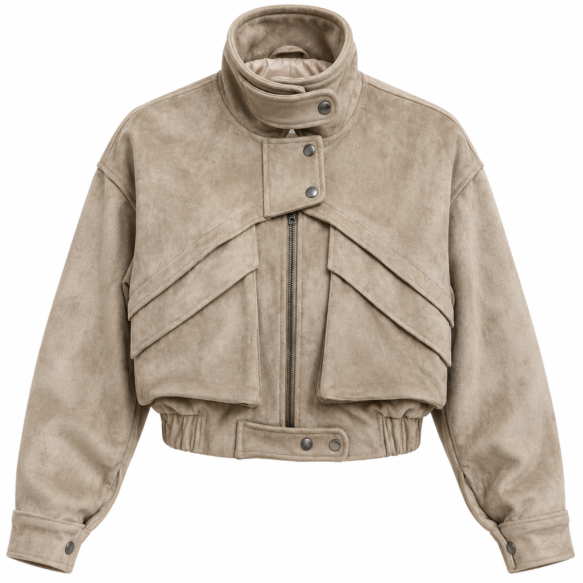 Velours-Optik Bomberjacke mit Zipper – Olive