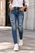 Perlen-Jeans mit Destroyed-Details – Blau