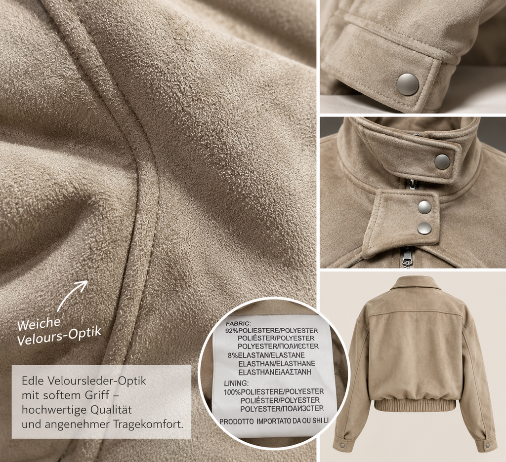 Velours-Optik Bomberjacke mit Zipper – Olive