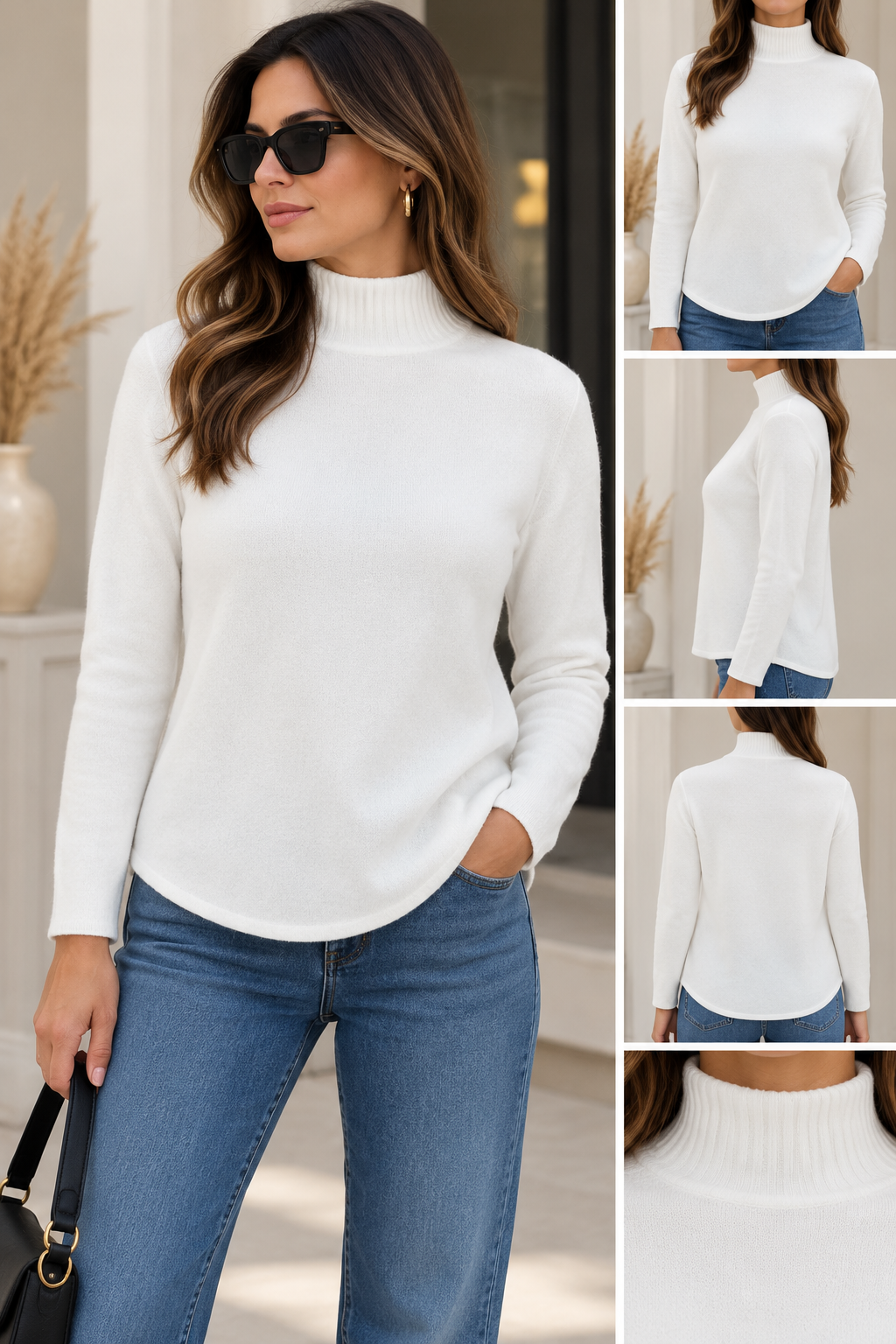 DANITY Damen Strickpullover mit Stehkragen – Made in Italy