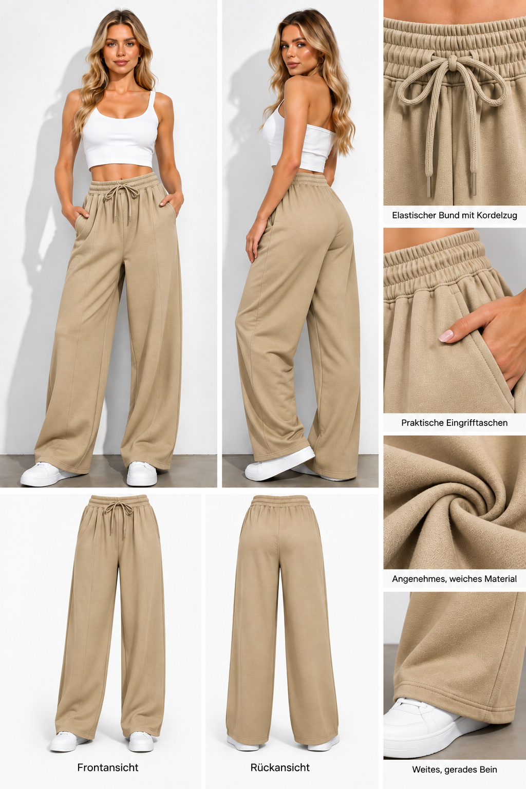 Wide-Leg Hose YAC5103 Beige
