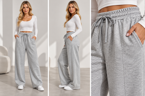 Wide-Leg Hose YAC5103 Hellgrau