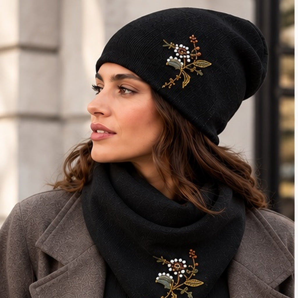 Eleganter Damen-Schal mit hochwertiger Blumenstickerei