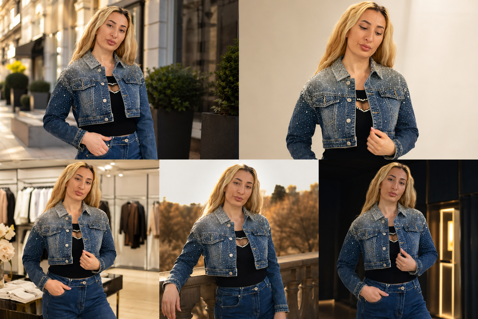 Jeansjacke mit Strasssteinen – Glamour & Denim Look