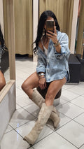 Oversize Glitzer-Jeansbluse – Modischer Hingucker