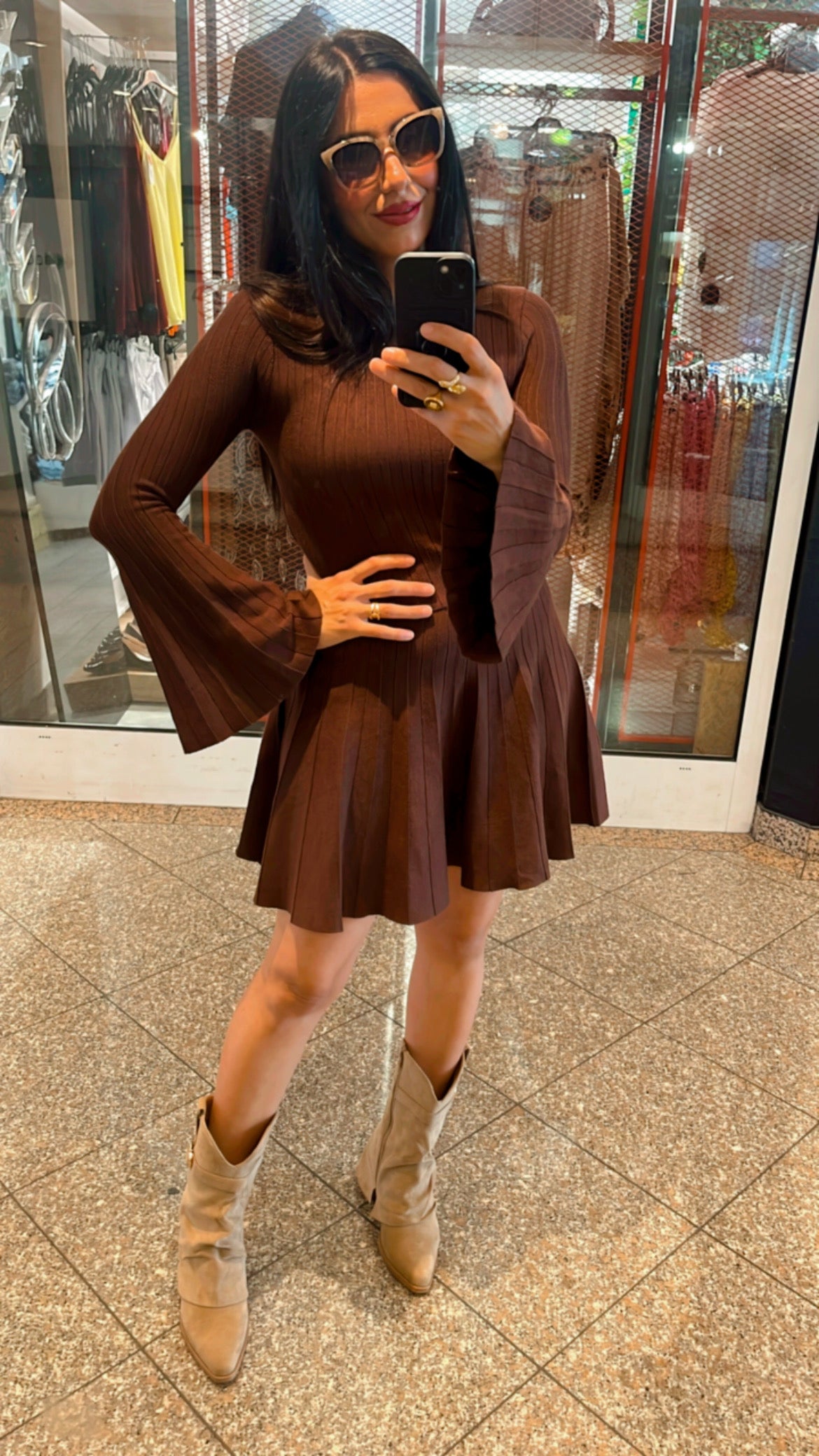 Elegant knitted two-piece with trumpet sleeves