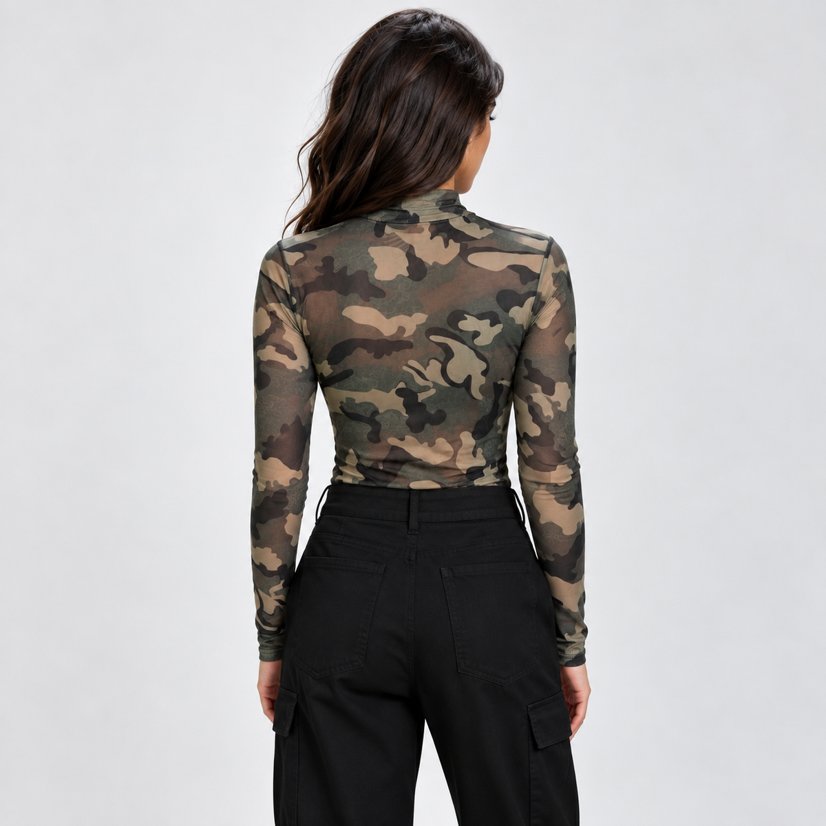 Mesh Longsleeve Camouflage mit Rollkragen