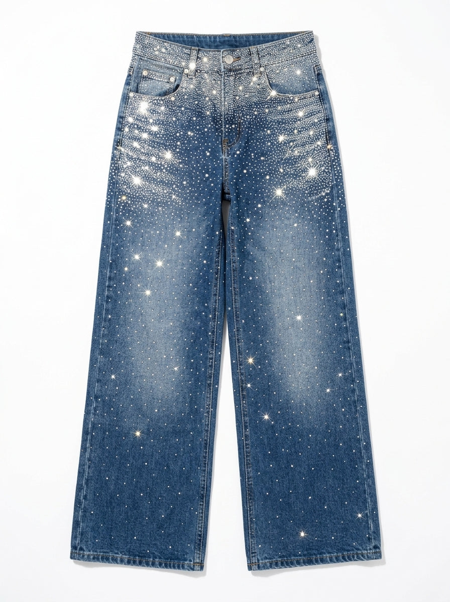 Wide-leg denim jeans — Full Silhouette Packshot | Generated by Modelize