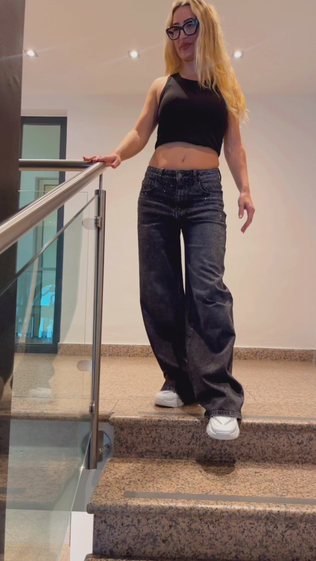 Baggy Style Danity Glitzer Jeans – Wide Leg – Strass Glitter – Sparkly Jeans
