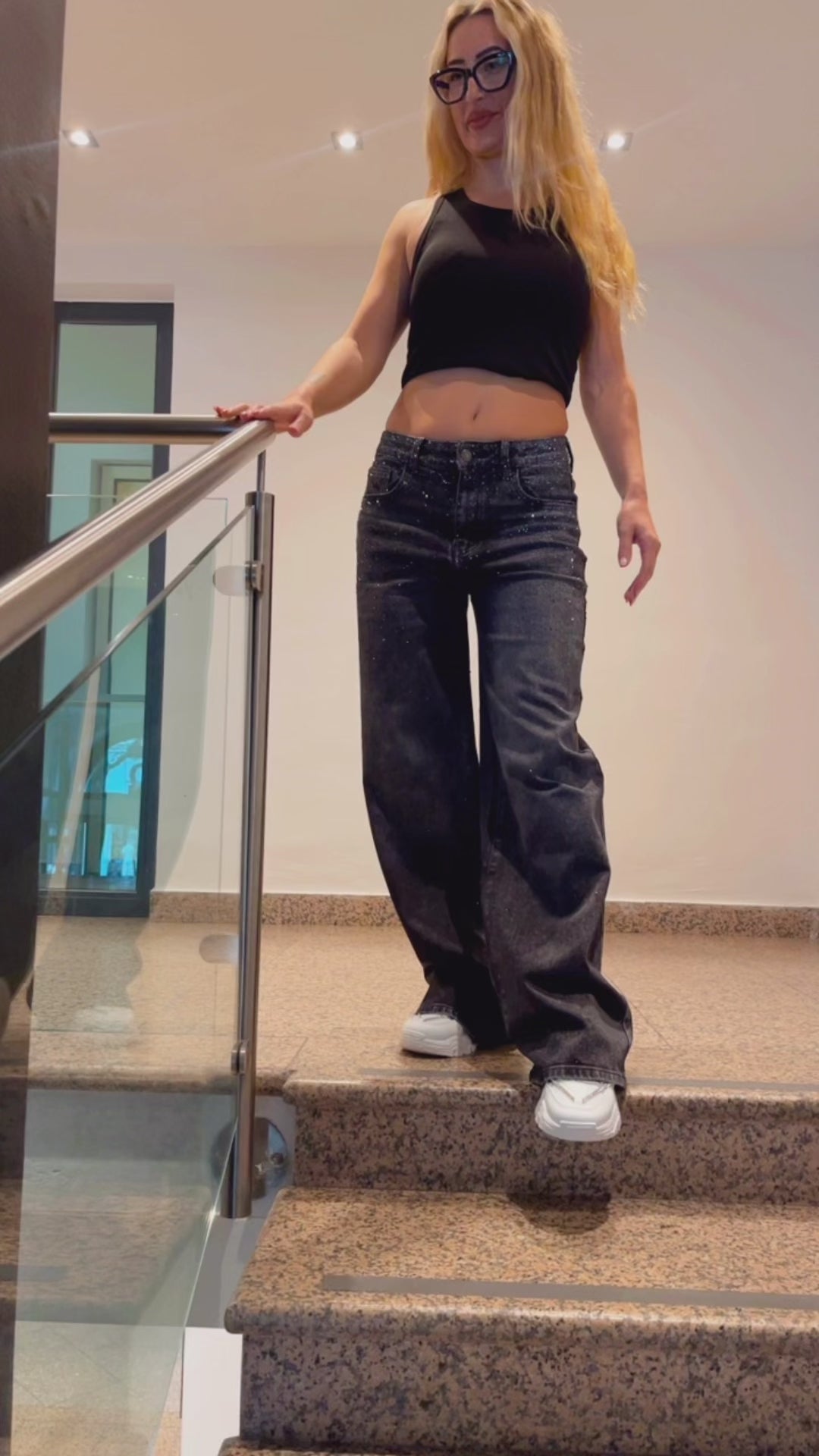 Baggy Style Danity Glitzer Jeans – Wide Leg – Strass Glitter – Sparkly Jeans