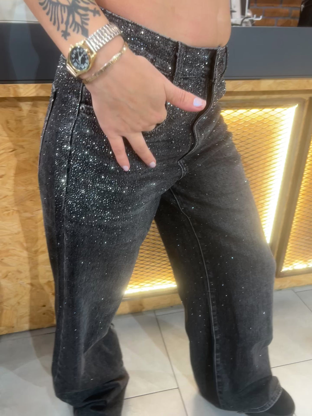 Baggy Style Danity Glitzer Jeans – Wide Leg – Strass Glitter – Sparkly Jeans