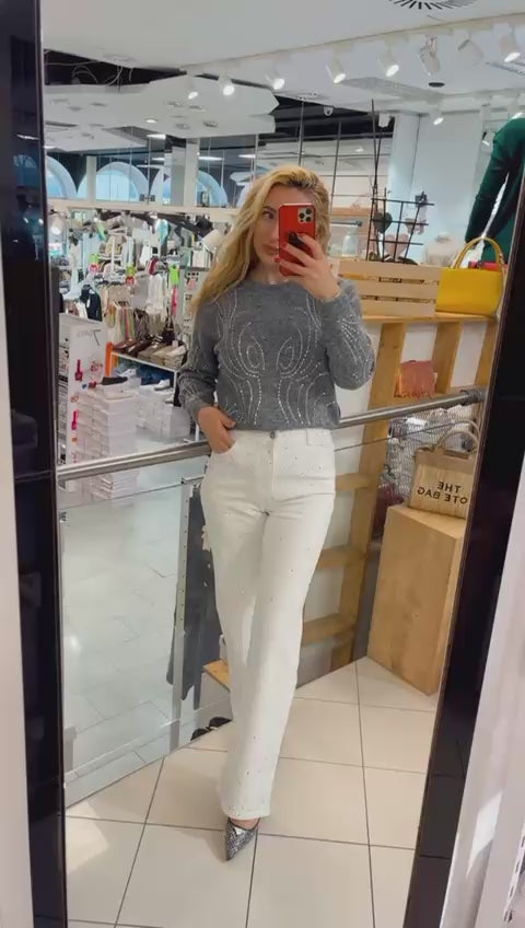 Jeans Lilie mit strass Weiss