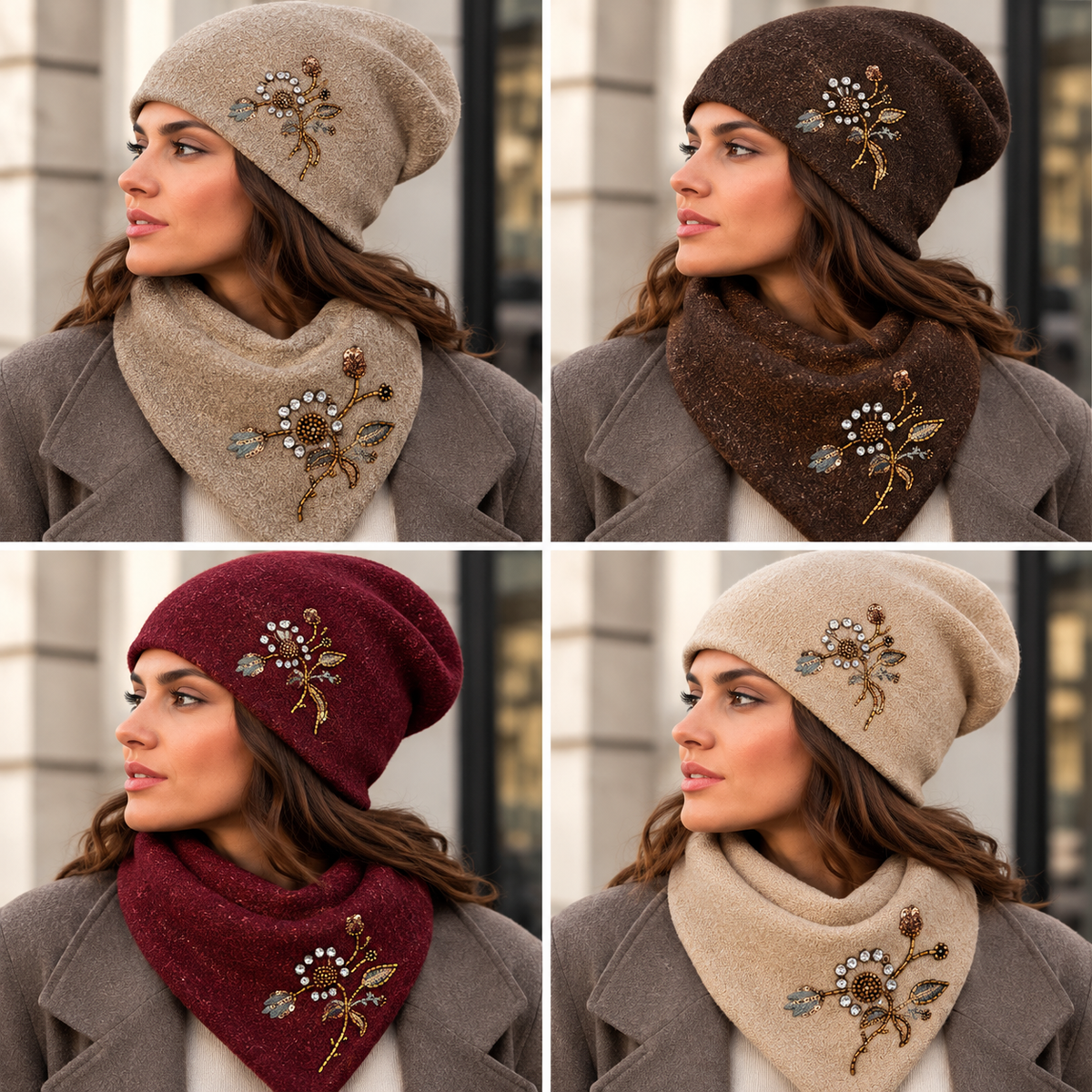 Eleganter Damen-Schal mit hochwertiger Blumenstickerei