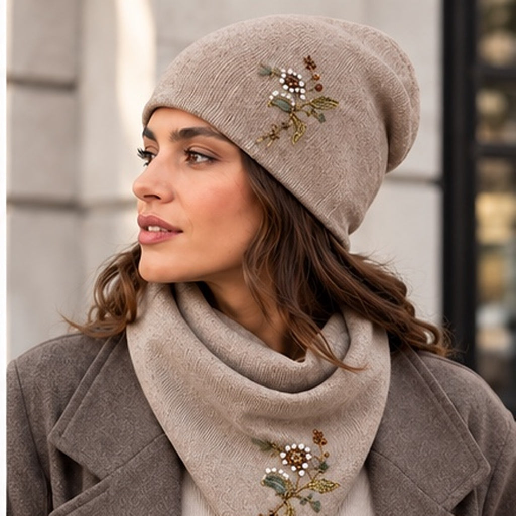 Eleganter Damen-Schal mit hochwertiger Blumenstickerei